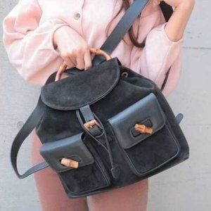 💎✨STUNNING✨💎Authentic GUCCI Suede Leather Bamboo Back Pack Black